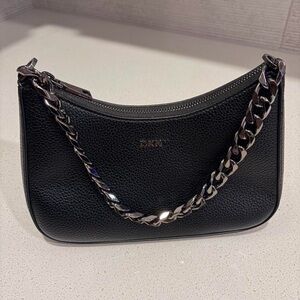 DKNY Black Leather Shoulder Bag with Chain